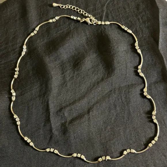 Silver Rhinestone Necklace with Adjustable Chain - Picture 1 of 5